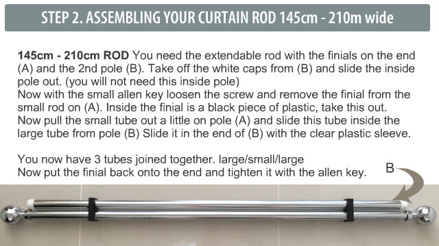 How to assemble the rod for a 145cm to 210cm wide window