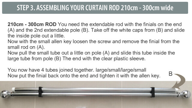How to assemble the rod for a 210cm to 300cm wide window