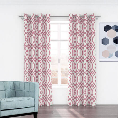 pink patterned eyelet curtains
