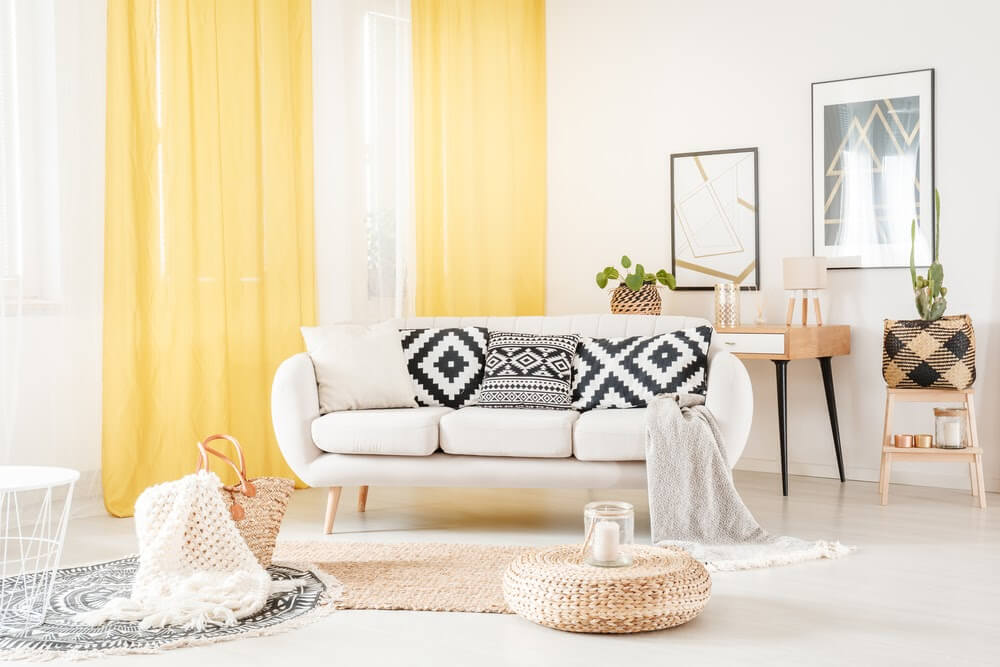 yellow curtains in lounge